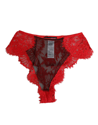 Dolce &amp; Gabbana – Transparenter Slip aus roter Blumenspitze Damen Unterwäsche