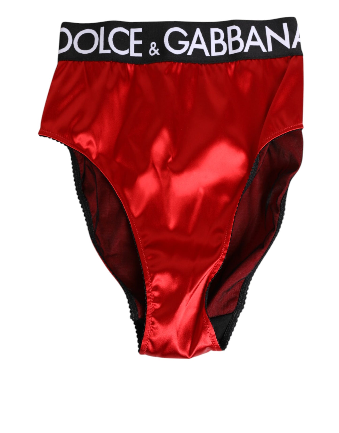 Dolce &amp; Gabbana – Roter Satin-Slip mit hoher Taille und Logo-Print Damen Underwear