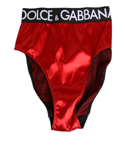 Dolce &amp; Gabbana – Roter Satin-Slip mit hoher Taille und Logo-Print Damen Underwear