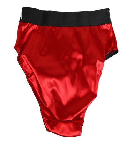 Dolce &amp; Gabbana – Roter Satin-Slip mit hoher Taille und Logo-Print Damen Underwear