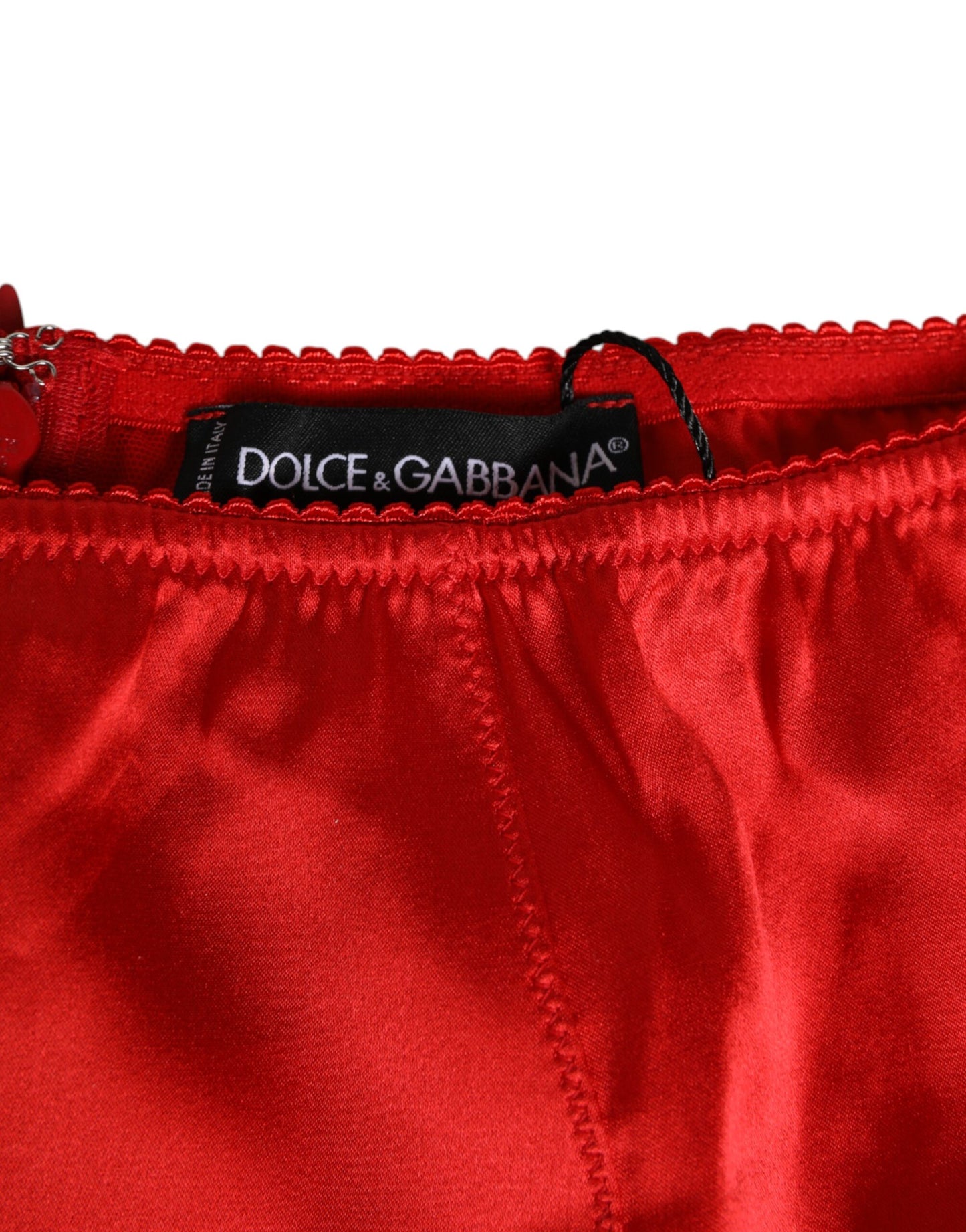 Dolce &amp; Gabbana – Hochtaillierter Slip aus rotem Seidensatin Damen Underwear
