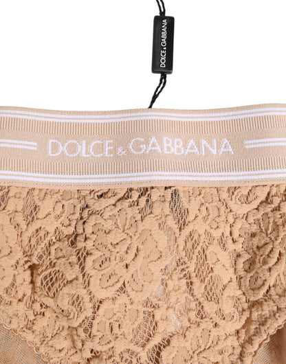 Dolce &amp; Gabbana Beige Spitzen-Brasiliano-Slip mit Logobund