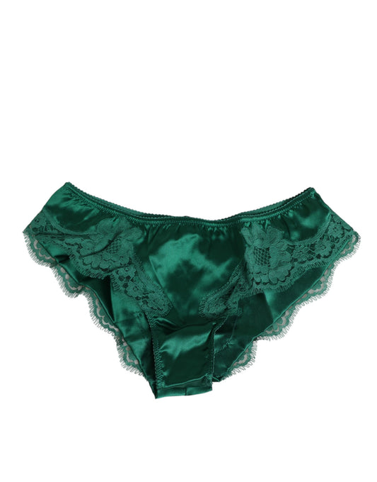 Dolce &amp; Gabbana – Grüner Slip aus Satin und Spitze Damen Underwear