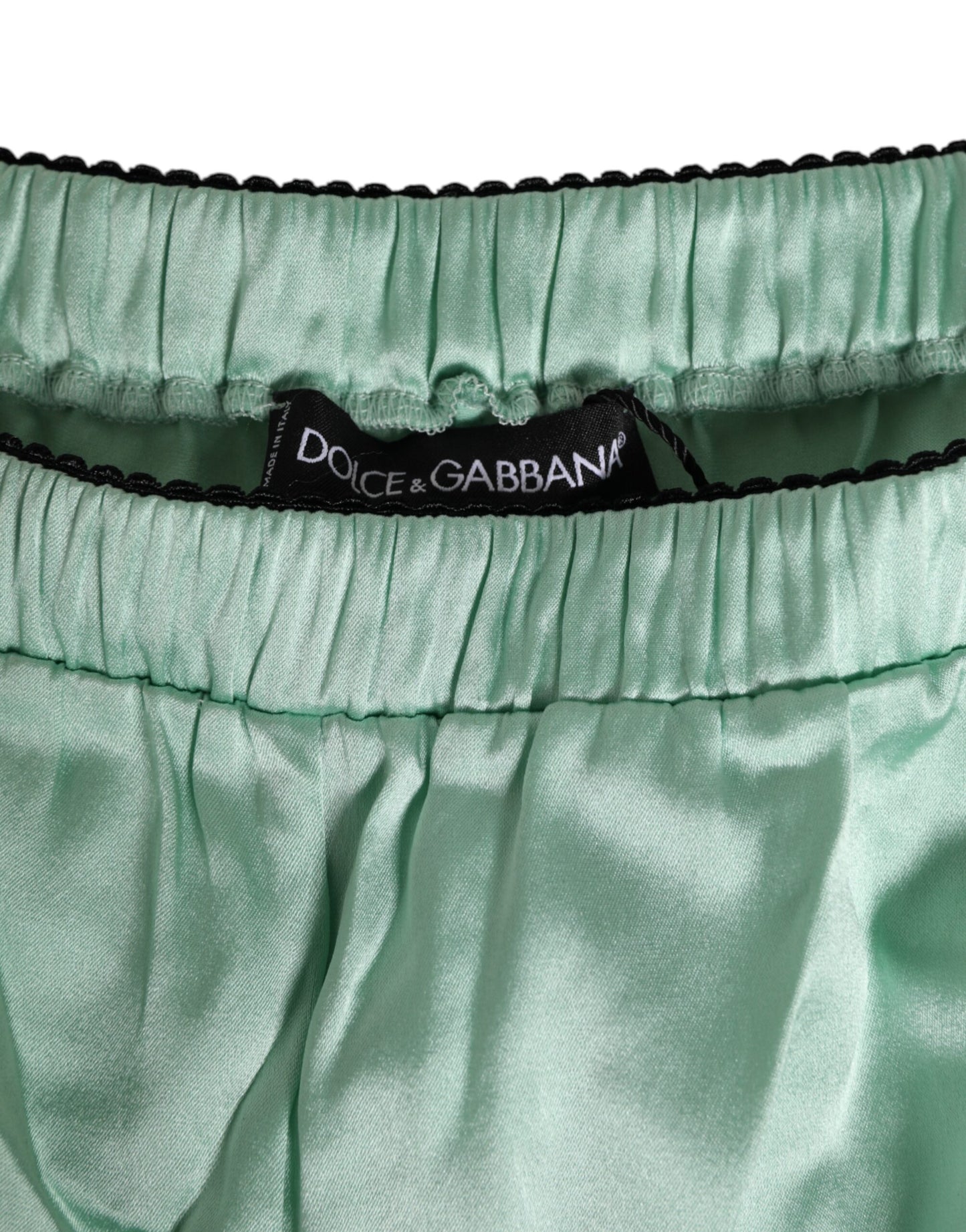 Dolce &amp; Gabbana Wassergrüne Satin-Unterwäsche mit schwarzem Spitzenbesatz