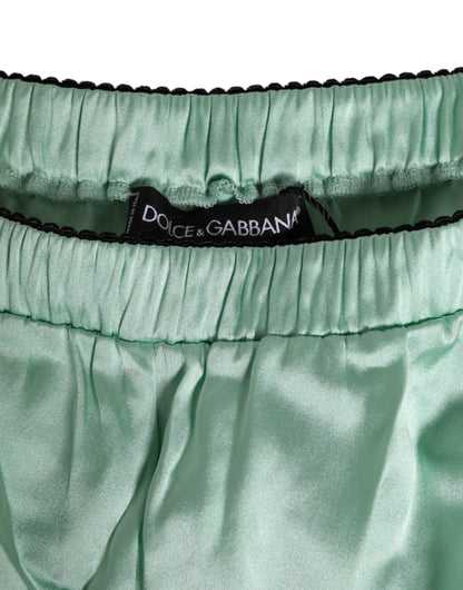 Dolce &amp; Gabbana Wassergrüne Satin-Unterwäsche mit schwarzem Spitzenbesatz