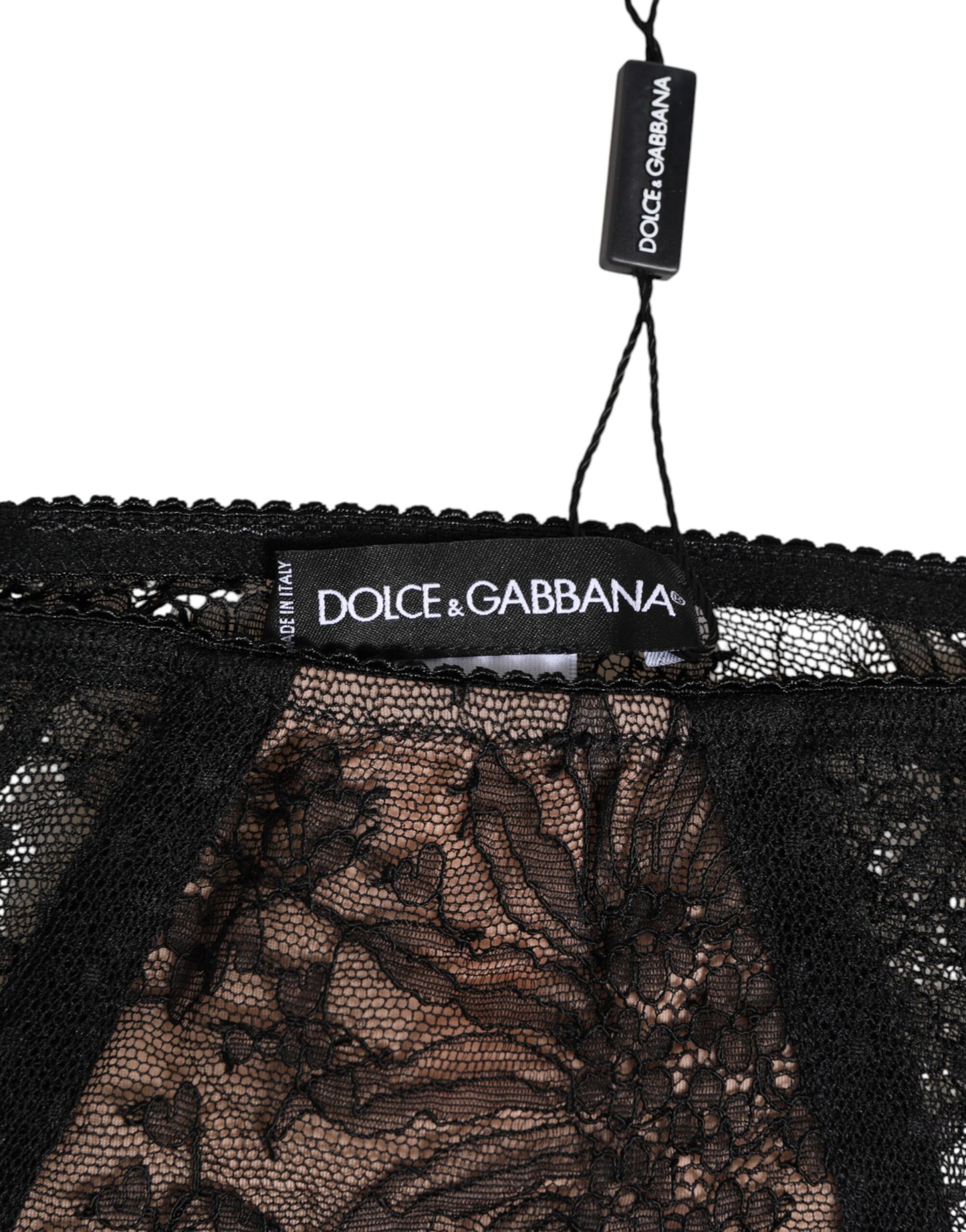 Dolce &amp; Gabbana – Schwarze, durchsichtige Unterwäsche aus Spitzenstoff mit hoher Taille