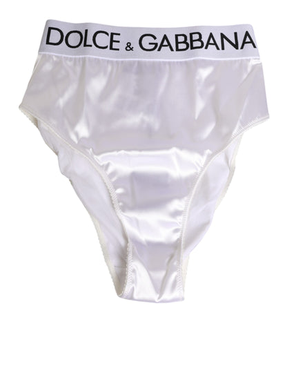 Dolce &amp; Gabbana – Weißer Satin-Slip mit hoher Taille und Logo-Logo für Damen
