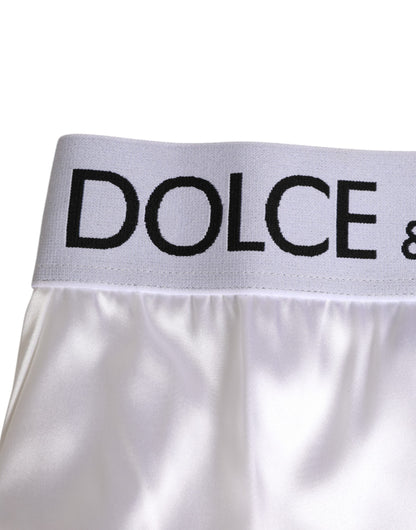 Dolce &amp; Gabbana – Weißer Satin-Slip mit hoher Taille und Logo-Logo für Damen