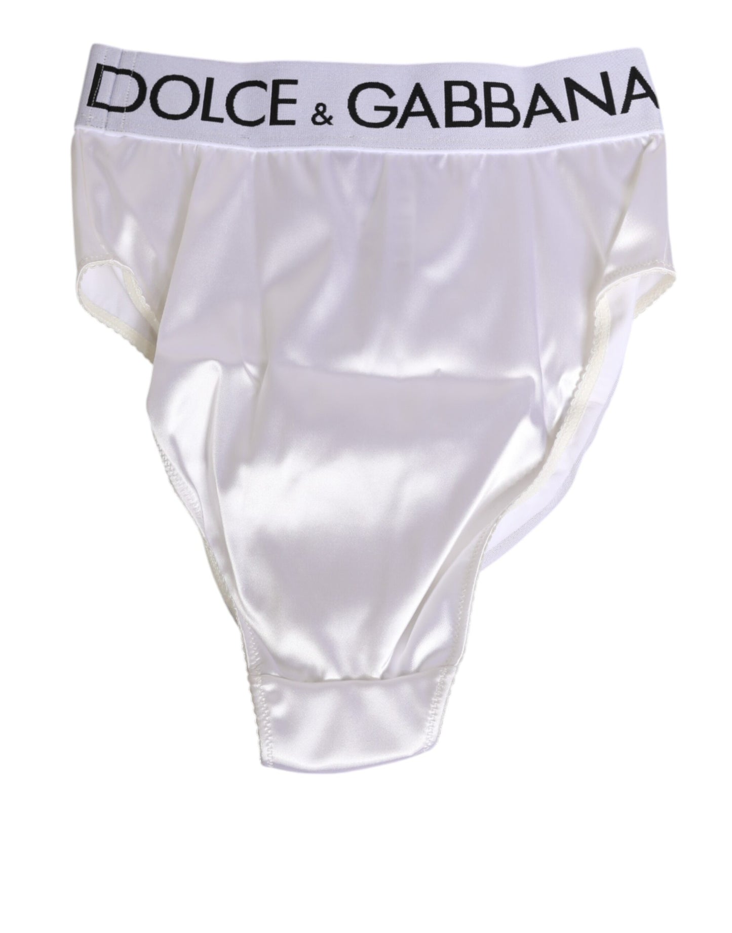 Dolce &amp; Gabbana – Weißer Satin-Slip mit hoher Taille und Logo-Logo für Damen