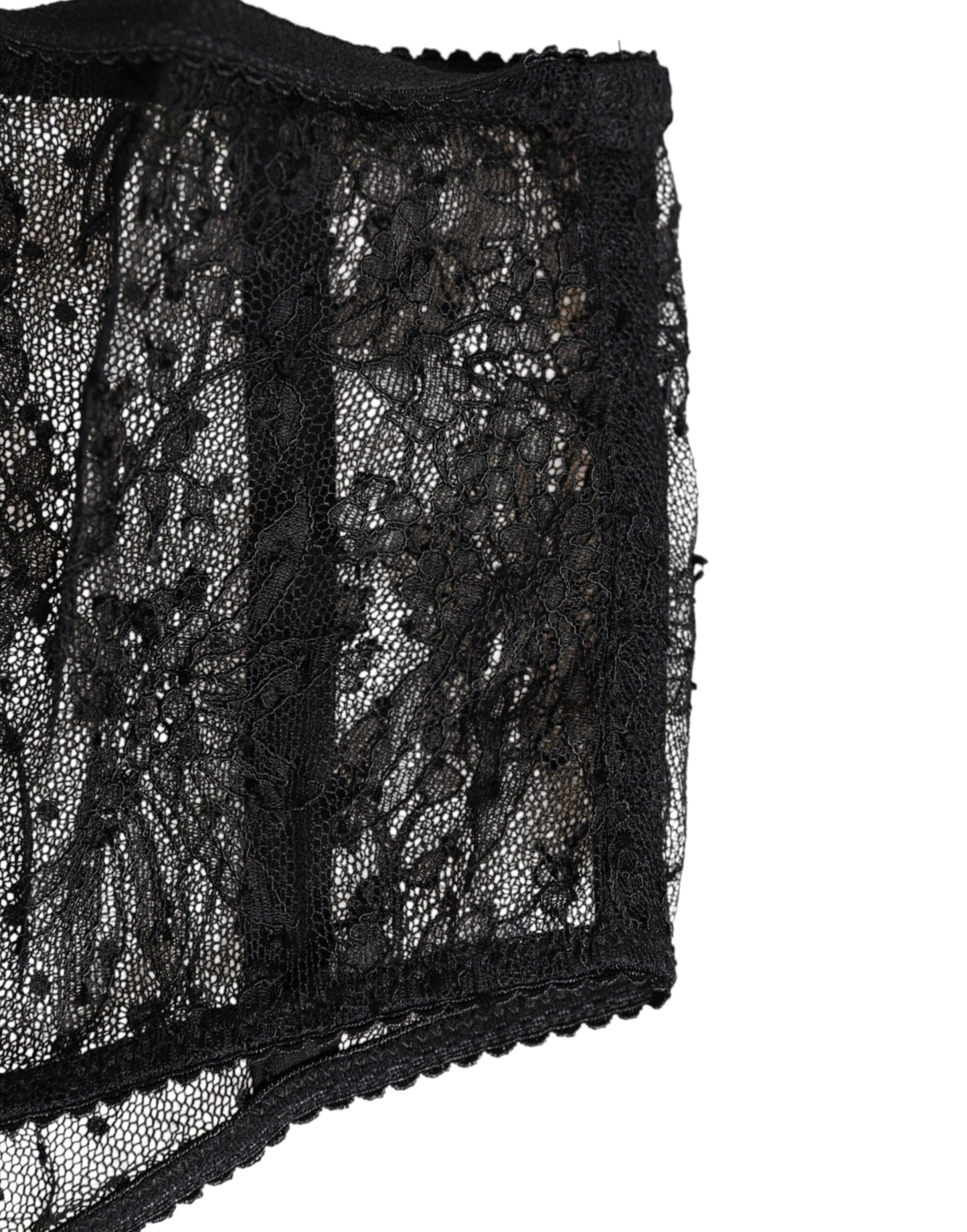 Dolce &amp; Gabbana – Hoch taillierte Unterwäsche aus schwarzem Spitzennetz mit Tupfen
