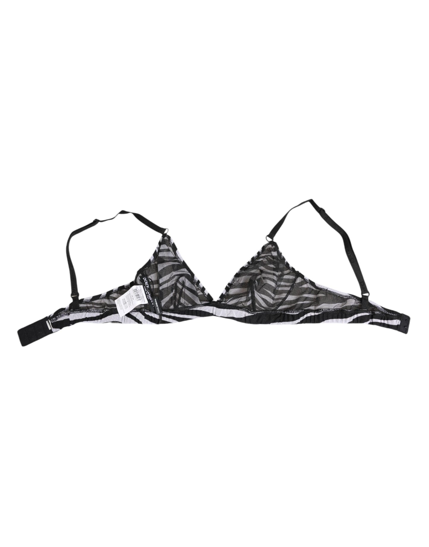 Dolce &amp; Gabbana – Bralette-Unterwäsche aus transparentem Netzstoff mit Zebramuster in Schwarz und Weiß