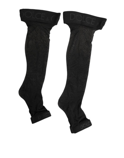 Dolce &amp; Gabbana – Schwarze Overknee-Strümpfe aus transparentem Nylon mit Logoband