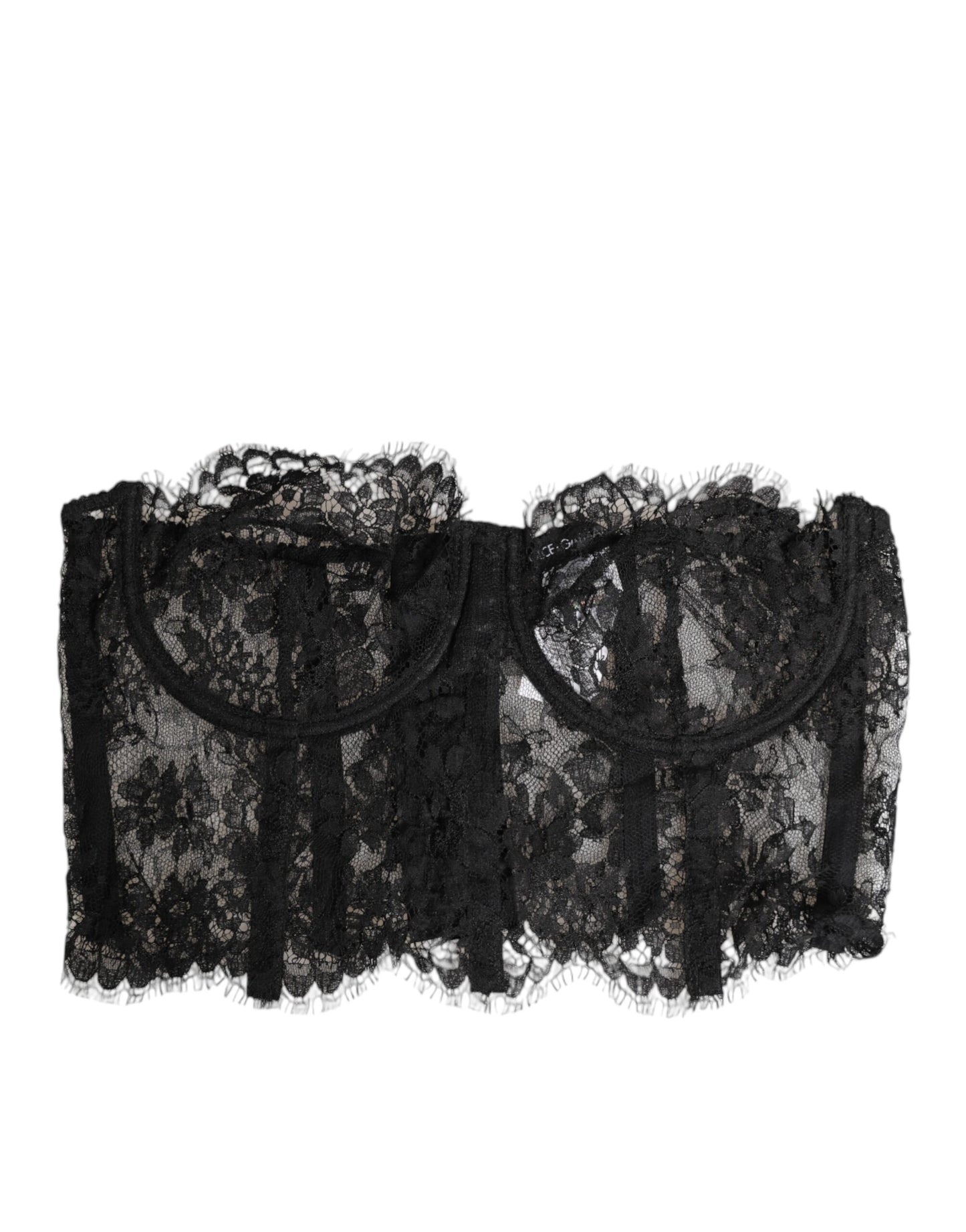 Dolce &amp; Gabbana – Schwarzes Bustier-Bralette-Oberteil mit Blumenspitze