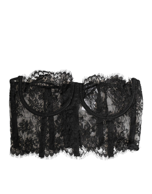 Dolce &amp; Gabbana – Schwarzes Bustier-Bralette-Oberteil mit Blumenspitze