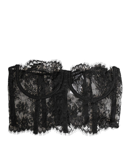Dolce &amp; Gabbana – Schwarzes Bustier-Bralette-Oberteil mit Blumenspitze