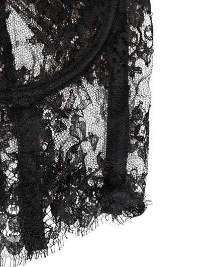 Dolce &amp; Gabbana – Schwarzes Bustier-Bralette-Oberteil mit Blumenspitze