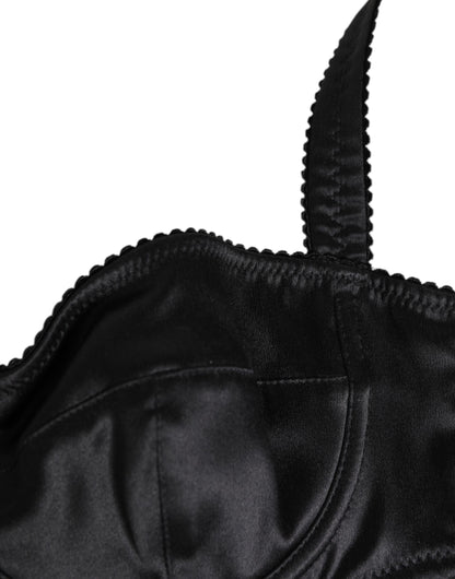 Dolce &amp; Gabbana Schwarzer Satin-Bügel-BH Dessous IT2 Unterwäsche