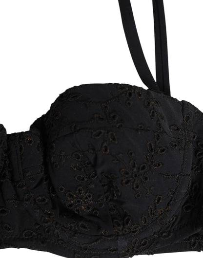 Dolce &amp; Gabbana – Schwarze, bestickte Bügel-BH-Unterwäsche aus Polyester