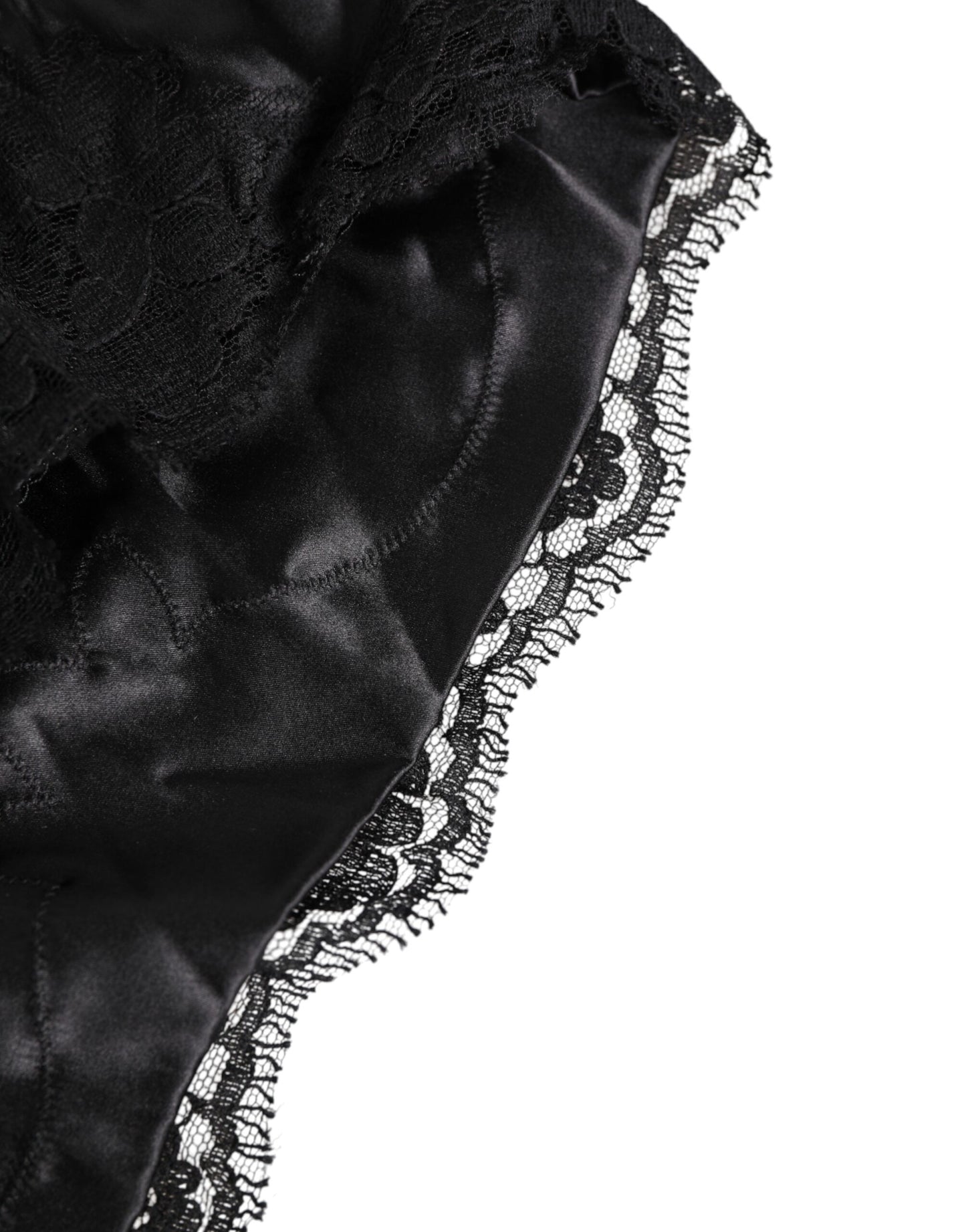 Dolce &amp; Gabbana – Slip aus schwarzem Seidensatin mit Spitzenbesatz