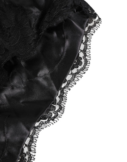 Dolce &amp; Gabbana – Slip aus schwarzem Seidensatin mit Spitzenbesatz