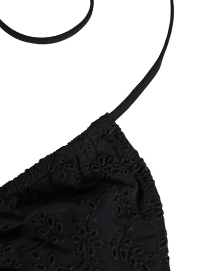 Dolce &amp; Gabbana – Schwarze, bestickte Triangel-Bademode