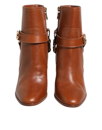 Dolce &amp; Gabbana Stiefeletten aus braunem Leder mit DG-Logo und Schnalle
