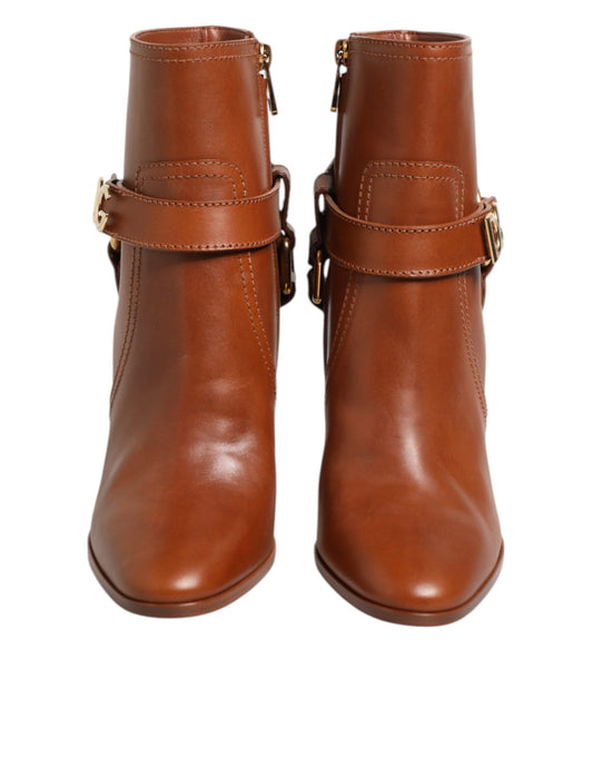 Dolce &amp; Gabbana Stiefeletten aus braunem Leder mit DG-Logo und Schnalle