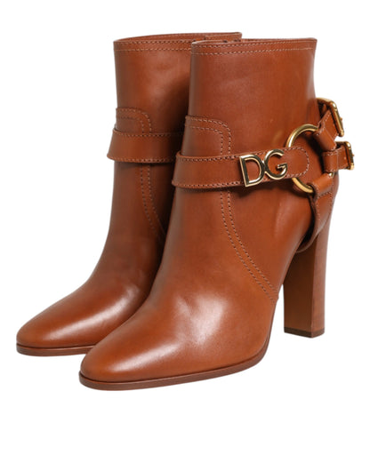 Dolce &amp; Gabbana Stiefeletten aus braunem Leder mit DG-Logo und Schnalle