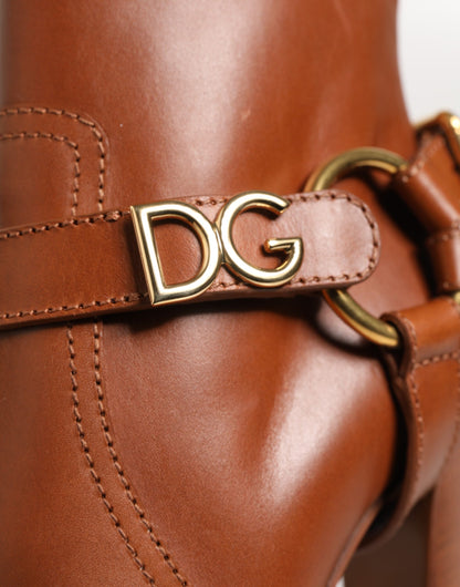 Dolce &amp; Gabbana Stiefeletten aus braunem Leder mit DG-Logo und Schnalle