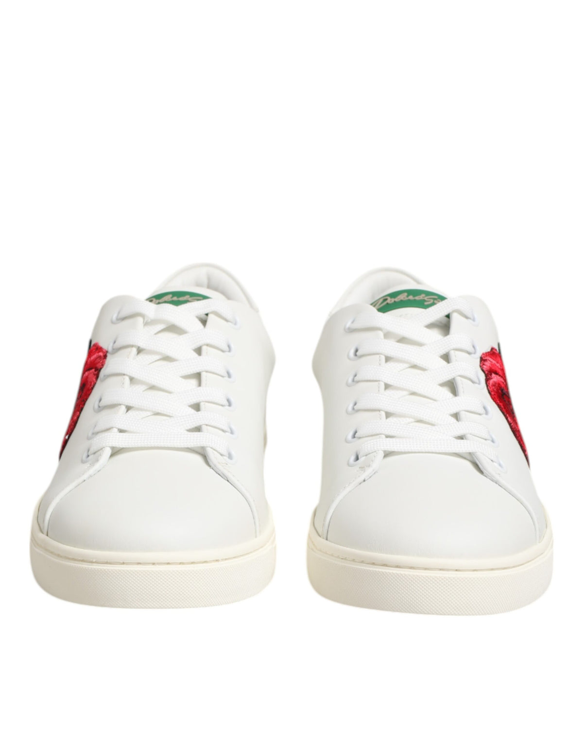 Dolce &amp; Gabbana – Niedrige Schuhe aus weißem Leder mit Rosenstickerei