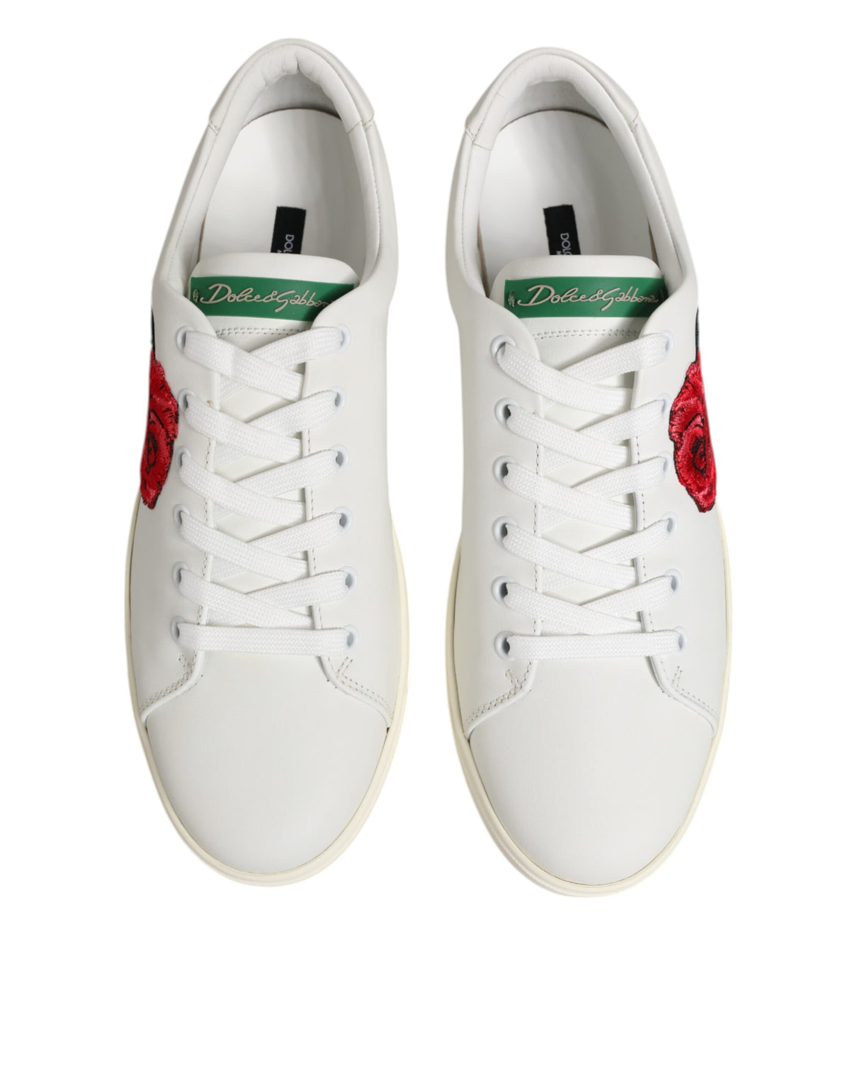 Dolce &amp; Gabbana – Niedrige Schuhe aus weißem Leder mit Rosenstickerei