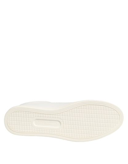 Dolce &amp; Gabbana – Niedrige Schuhe aus weißem Leder mit Rosenstickerei