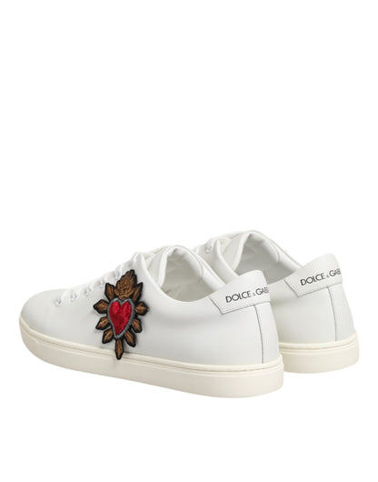 Dolce &amp; Gabbana – Weiße Sneakers aus Leder mit Sacre-Herz-Patch