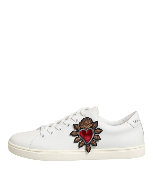 Dolce &amp; Gabbana – Weiße Sneakers aus Leder mit Sacre-Herz-Patch
