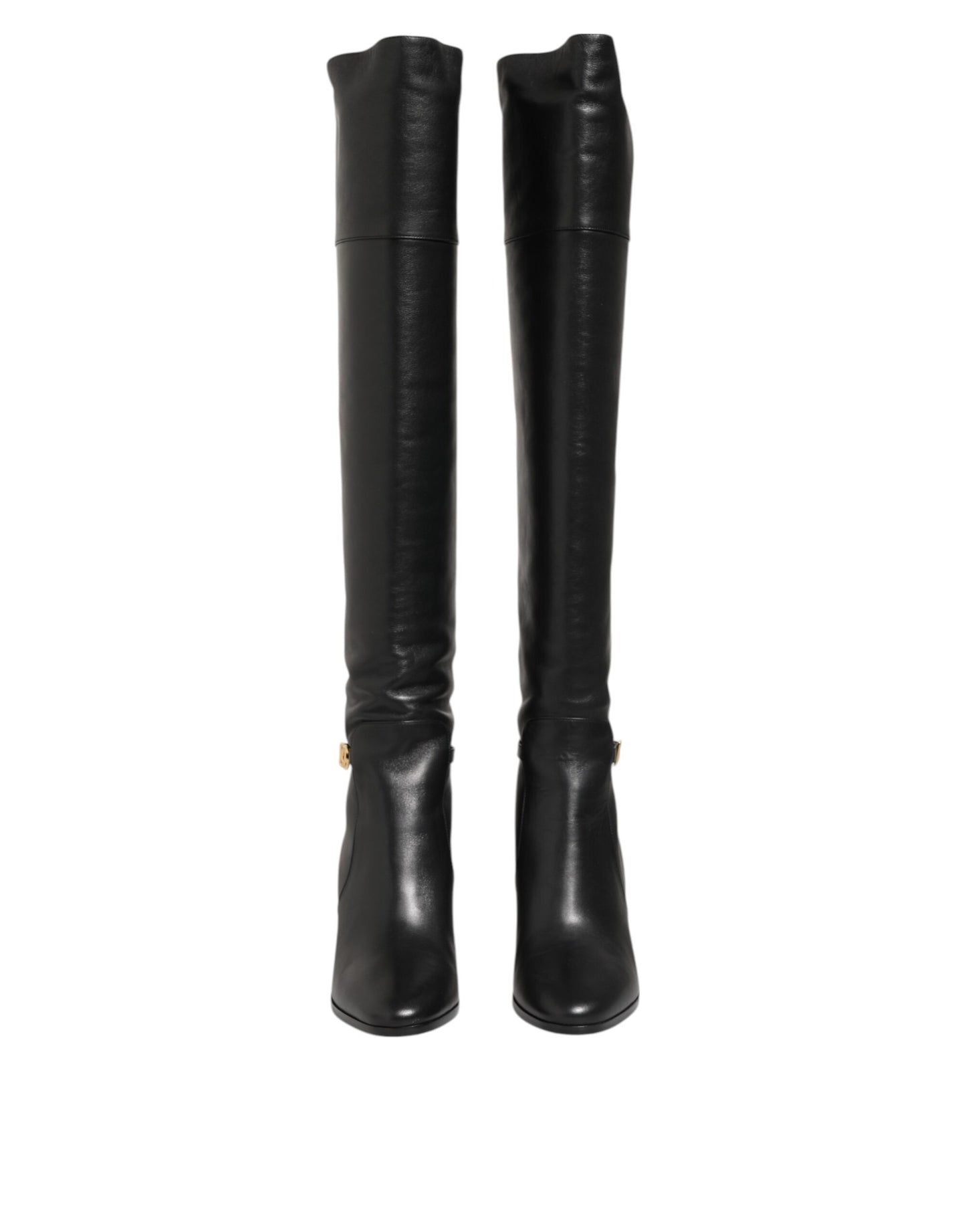 Dolce &amp; Gabbana – Overknee-Stiefel aus schwarzem Leder im DG-Stil
