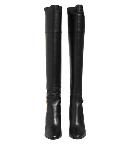 Dolce &amp; Gabbana – Overknee-Stiefel aus schwarzem Leder im DG-Stil