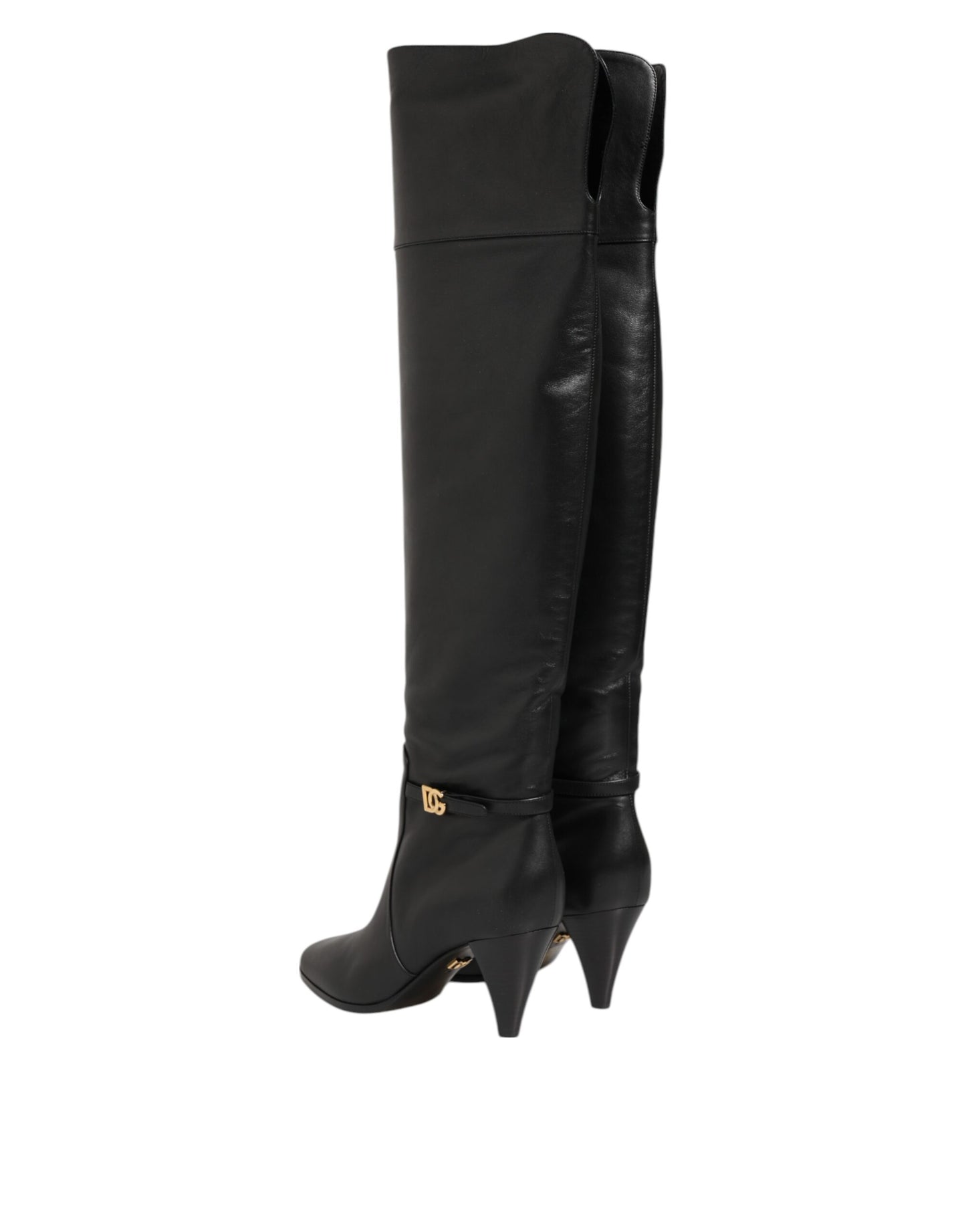 Dolce &amp; Gabbana – Overknee-Stiefel aus schwarzem Leder im DG-Stil