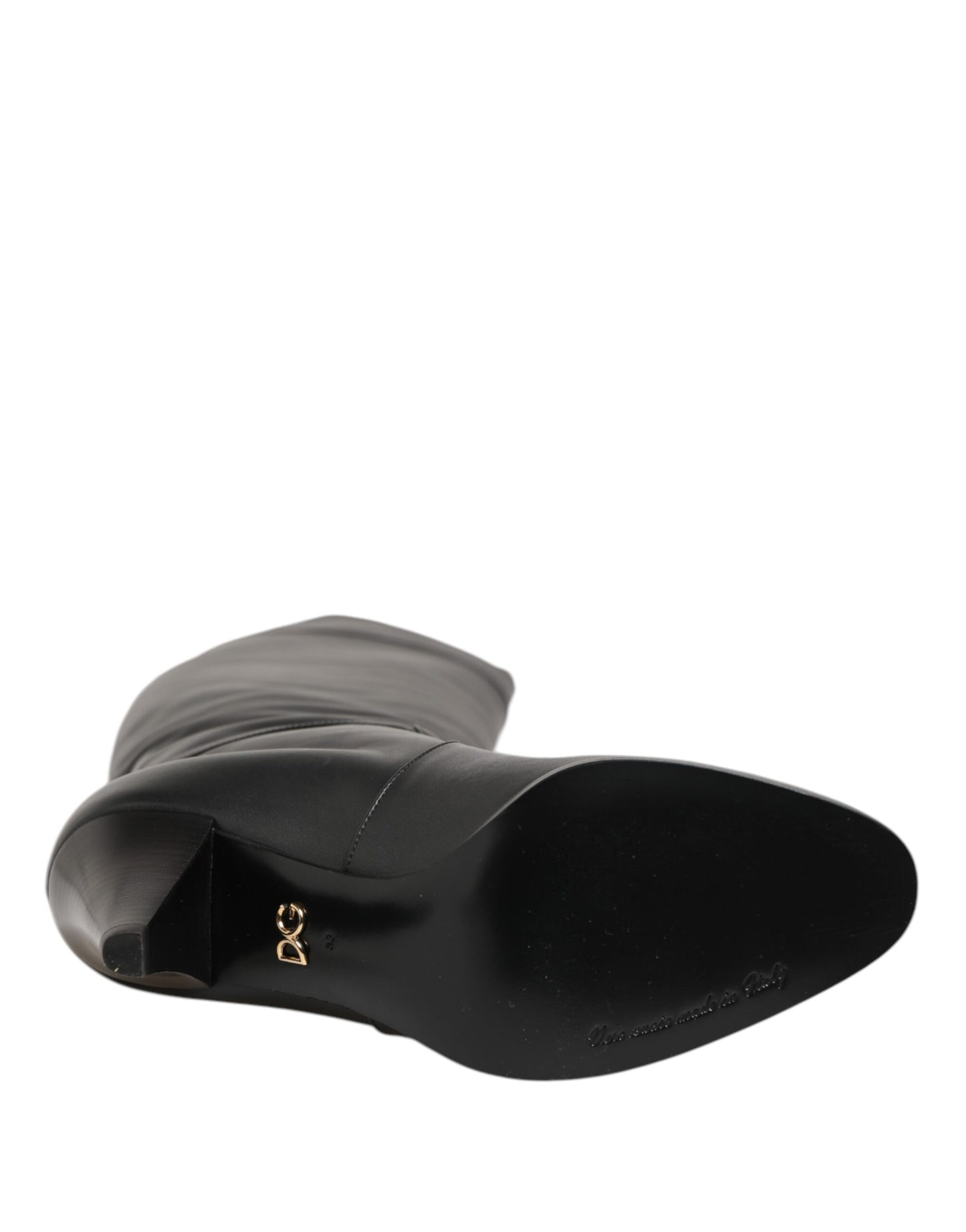 Dolce &amp; Gabbana – Overknee-Stiefel aus schwarzem Leder im DG-Stil