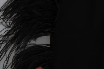 Dolce &amp; Gabbana Schwarze, gerade Hose mit hoher Taille und Federn