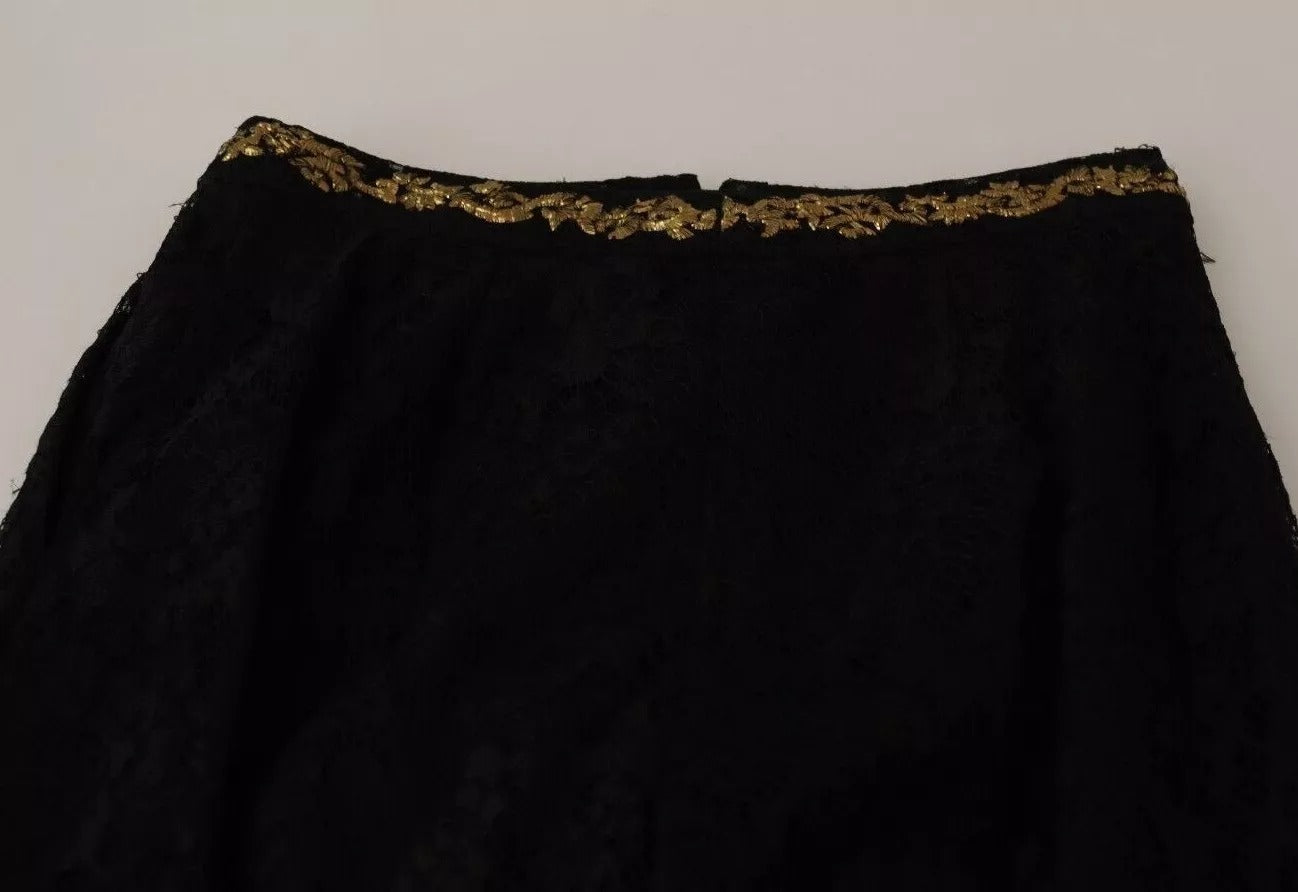 Dolce &amp; Gabbana Schwarze Spitze Gold Barock SPEZIALSTÜCK Shorts