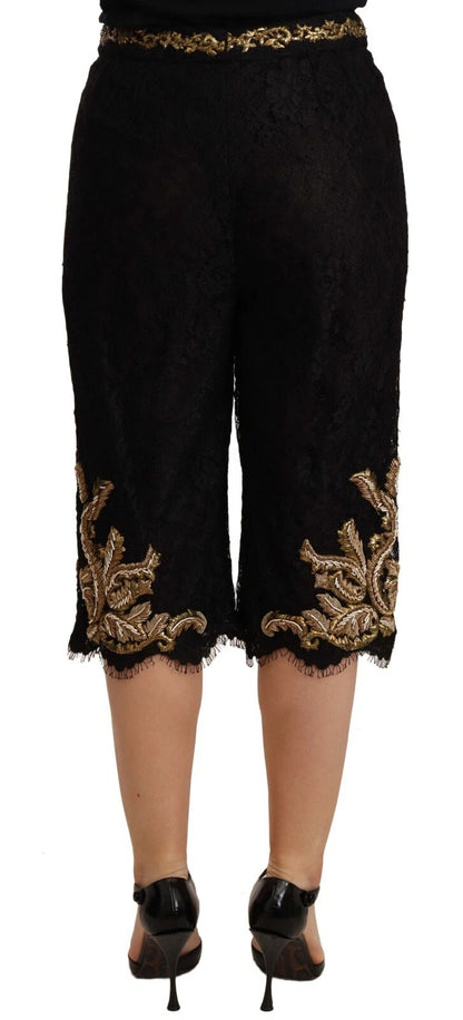 Dolce &amp; Gabbana Schwarze Spitze Gold Barock SPEZIALSTÜCK Shorts