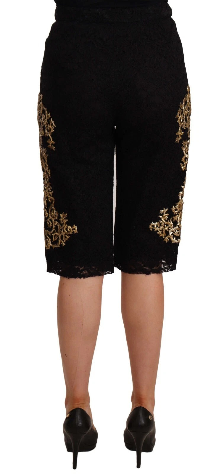 Dolce &amp; Gabbana Schwarze Spitze Gold Barock SPEZIALSTÜCK Shorts