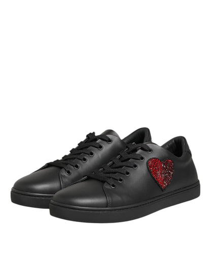 Dolce &amp; Gabbana Schwarze Leder-Sneakers mit Kristallherz