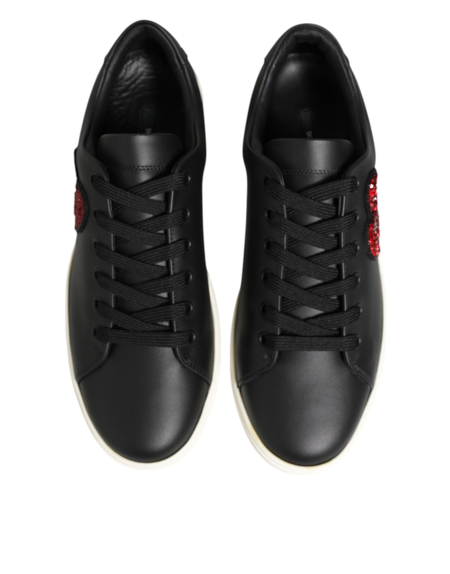 Dolce &amp; Gabbana Schwarz-Weiß-Leder-Sneakers mit Kristallherz