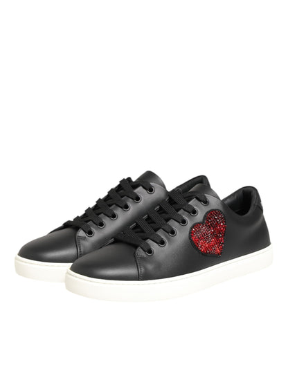 Dolce &amp; Gabbana Schwarz-Weiß-Leder-Sneakers mit Kristallherz