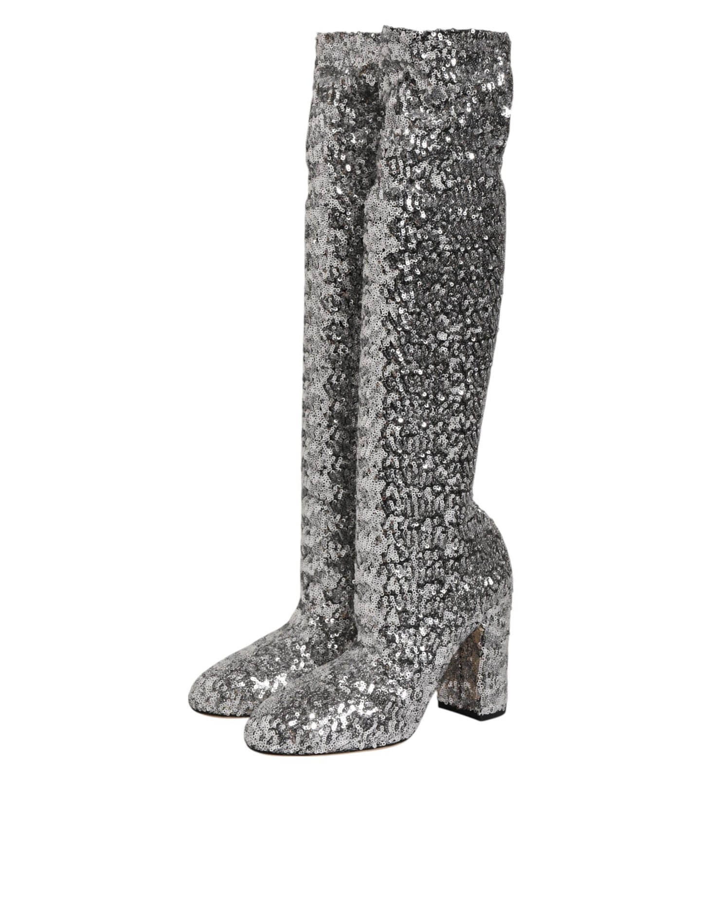 Dolce &amp; Gabbana Schuhe Silber Pailletten Glitter High Heel Boot Schuhe
