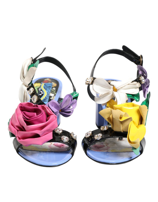 Dolce &amp; Gabbana Sandalen mit mehrfarbigen Blumenapplikationen und Kristallen