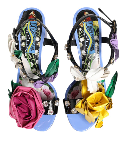 Dolce &amp; Gabbana Sandalen mit mehrfarbigen Blumenapplikationen und Kristallen