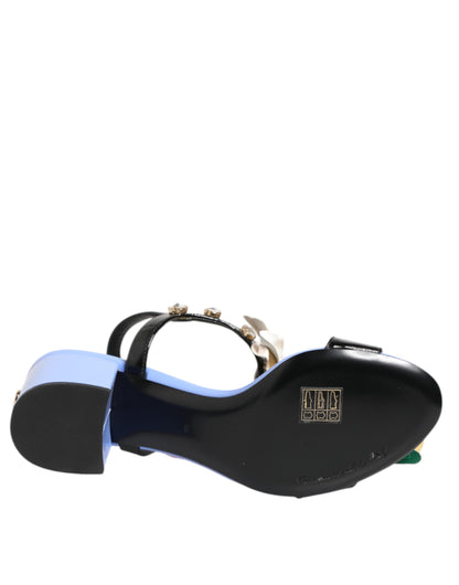 Dolce &amp; Gabbana Sandalen mit mehrfarbigen Blumenapplikationen und Kristallen
