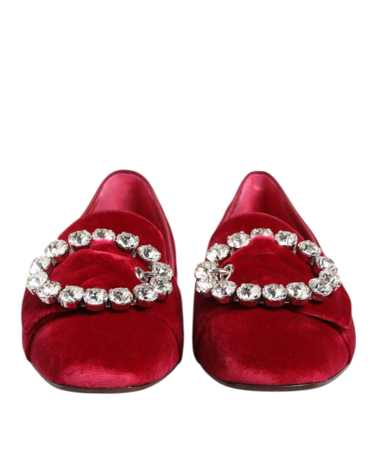 Dolce &amp; Gabbana – Loafer mit Kristallschnalle aus rotem Samt